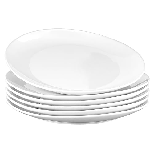 LOVECASA White Dinner Plates Set of 6, 11 inch Ceramic Plates,Egg-shaped Oval Plate Dishes Set, Porcelain Salad Serving Dishes for Kitchen, Microwave, Oven, and Dishwasher Safe