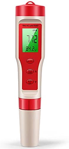 PH Meter, 4-in-1 Digital pH Meter with pH/TDS/EC/Temp Function with ATC for Drinking Water, ±0.01 High Accuracy pH Water Tester for Hydroponics, Aquarium, Pool, Pocket Size Water Quality Tester