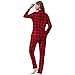 LNFINTDO Schlafanzug Damen Lang Weihnachts Pyjama Set mit Tasche Langarm Kariert Schlafanzüge Damen mit Knöpfen Nachtwäsche Loungewear Sleepwear