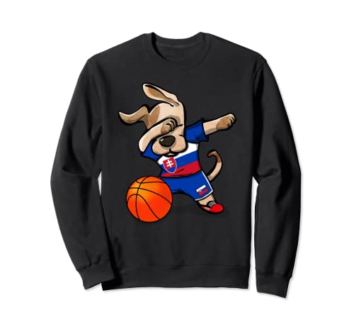 Dabbing Dog Slovakia Basketball Fan Jersey Slovak Flag Sport Sweatshirt, Black