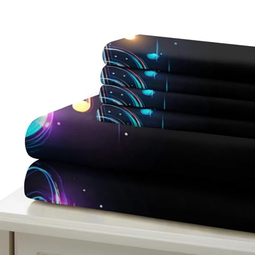 Parure de lit musique 3D néon lumineux housse de couette microfibre résistante 135x200cm - 7