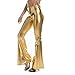 Womens Fashion Women’s Metallic Wide Leg Pants Mermaid Wet Look Bell Bottoms Slim Fitted High Waist Stretchy Flared Trousers Plus Size Pants for Women (2-Yellow,Large)