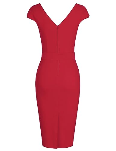 Image of MUXXN Women's Vintage 1950s Style Wrap V Neck Tie Waist Formal Cocktail Dress