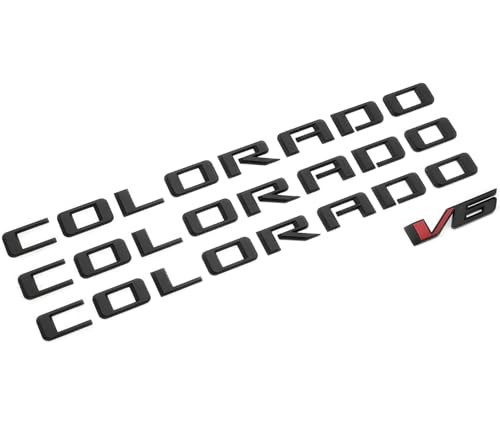 Image of Body Side Tailgate Truck Letter Emblems 3D Badge Nameplate 85594766 Fits for 2015-2022 Colorado V6 4pcs (Matte Black Red)