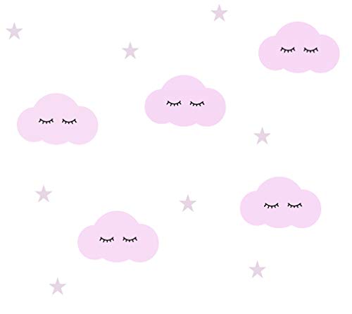 Graz Design Sticker mural décoratif Motif nuages endormis et cils Rose pastel 21 pièces Cover