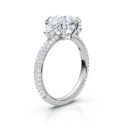 1 CT-5 CT Lab Grown Diamond Ring, Handmade in 10/14/18K Solid Gold, IGI Certified, Trillion Cut Three Stone Hidden Halo Engagement Ring Christmas Gift for Her2