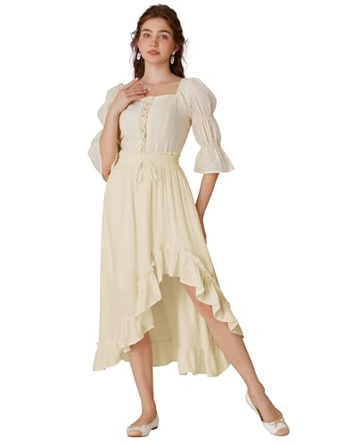 Scarlet Darkness RENAISSANCE Women'S Summer Victorian Flowy Skirt High Waisted Renaissance Midi Skirt Apricot M thumb #2
