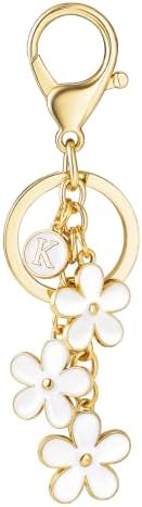 SELOVO Initial Keychain White/Pink/Black Cute Keychain Girl Purse Charms for Handbag Cute Letter Flower Keyring for Backpack