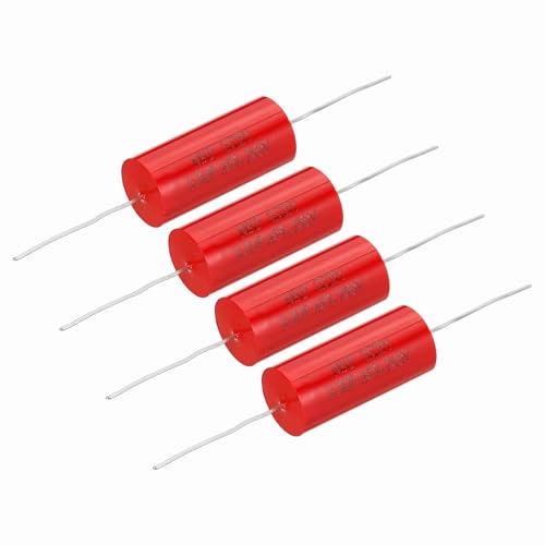 sourcing map 4pcs 3.3uf Frequency Divider Capacitor, 250V Red Axial Audio Speaker Crossover MKP Film Capacitor
