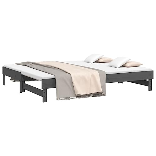 vidaXL Lit Coulissant Lit de Jour Lit d'Invité Sommier à Lattes Meuble de Chambre à Coucher Salon Intérieur Gris 2X(90x200) cm Bois de Pin Massif