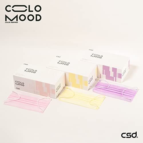 Csd Colo Mood Disposable Face Mask, 3 Ply Filter Protection With Colored Elastic Earloop, Breathable And Comfortable For Adult, Calla Yellow 30 Pcs/Box #TOP4