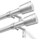 5/8” Diameter Curtain Rods 30-60 Inch, for 30-54 Inch Windows, Adjustable Splicing Silver Curtain Rods for Windows with Brackets, Window Treatment Rod Long Small Curtains Rod, 2 Pack