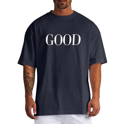 Men's T-Shirts Oversized Letter Printed Graphic Short Sleeve Tops Crewneck Solid Color Plain Basic Loose Summer Tees