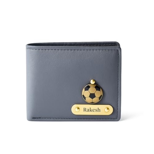 Thebaegift Men's Personalized Wallet I Customized Slim Stylish Leather Purse with Name & Charm I Unique Birthday Anniversary Gift for Men Boy Love Husband Employees Clients (Grey IMP)