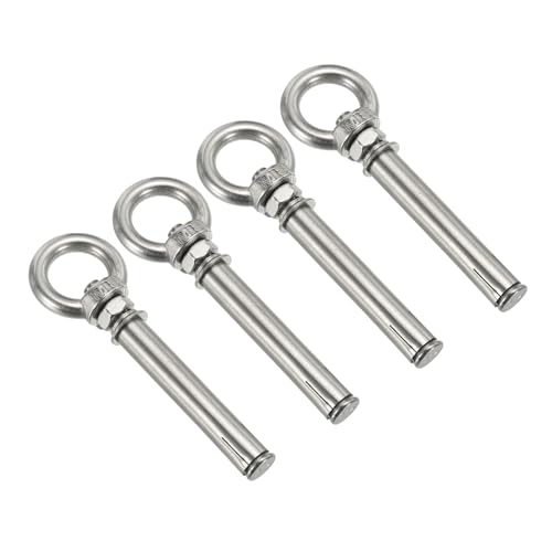 Image of PATIKIL Expansion Eye Bolt M8x90mm, 4 Pack 304 Stainless Steel Shoulder Anchors Eyebolt Screw with Eye Ring for Concrete Brick Wall Canopy Engineering Rigging Silver