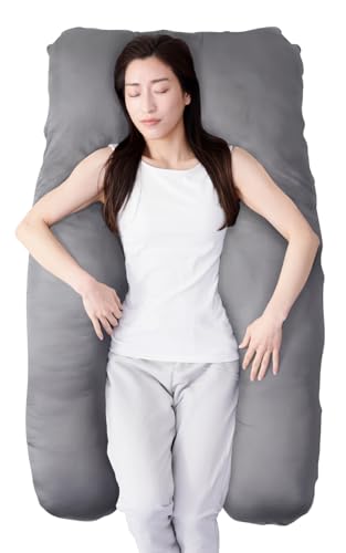 ハグモッチ® 正規品 抱き枕 ふわもち 妊婦 【カバータイプ：コットン100%】 安眠 枕 【寝姿勢を保つ/体圧分散】 クッション 大きい プレゼント 【カバー洗える/補充綿付き】コットングレー