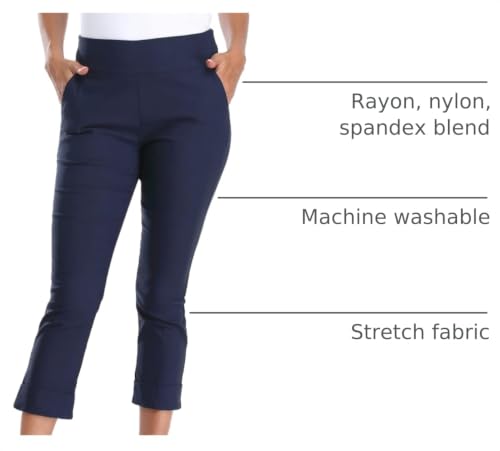 Image of HDE Pull On Capri Pant for Women w /Pockets Elastic Waist Cropped Work Pant | Comfortable Pull On Waist, Tailored Fit with Cuff, Stretchy Summer Office Pants, 24.25 inch Inseam, Professional Dress Capris