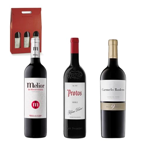 ENOVINOS Cesta Gourmet Regalo Navidad Empresas, Familia y Amigos - Caja Vinos Seleccionados: Melior Matarromera, Protos y Carmelo 9 Meses