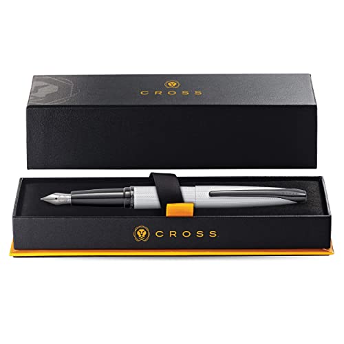 Image of Cross ATX Premium Brushed Chrome Fountain Pen with Polished Accents - Medium Nib, Smooth Writing, Luxury Gift Box