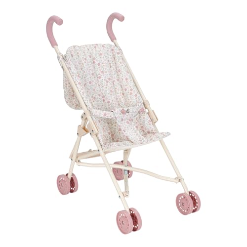 Little Dutch Puppenbuggy Puppenwagen klappbar aus Metall mit Soft-Griffen und Tasche - für Puppen von 33-46 cm, Soft Flowers rosa/weiß