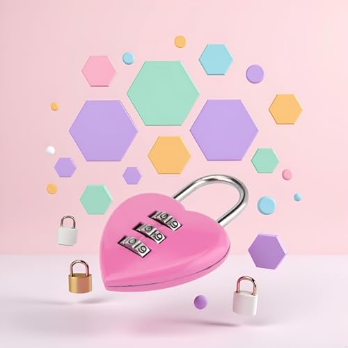 Image of Pink Love Heart Shape Combination Padlock for Girls Women,Mini 3-Digit Password Resettable Code Locker Lock for School，Padlocks and Hasps，Combination Padlocks