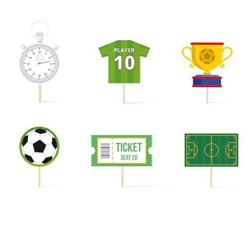 Image of Just Party Football Theme Happy Birthday Cake Topper & Birthday Props for Kids | Soccer Cake Toppers for Cake Decoration & Photo Props / Muffin Toppers | Set of 6 Props + 1 Topper