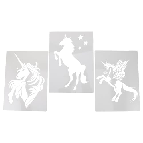 POPETPOP Lot de 3 Pochoirs Licorne et Cheval en Plastique Rigide, Mini Modèles de Peinture pour Toile, Tissu et Bois, Fournitures de Bricolage pour Activités Artistiques, Loisirs Créatifs