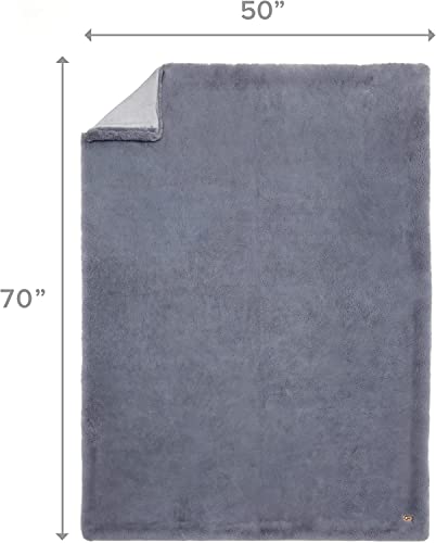 Ugg 11069 Euphoria Plush Faux Fur Reversible Throw Cozy Fuzzy Fluffy Blanket For Couch Bed Hotel Style Luxury Machine Washable Home Decor Luxurious Soft Throws For Sofa, 70 X 50-Inch, Chambray #TOP3