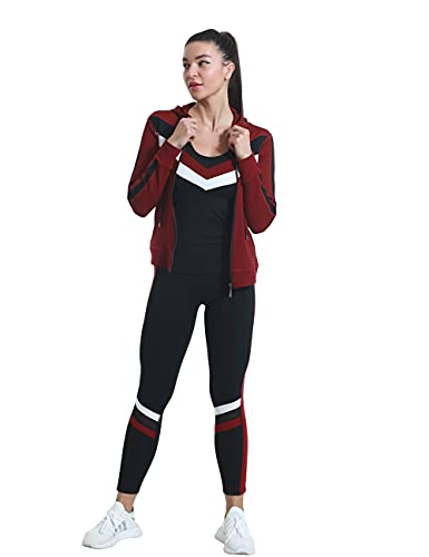 Jacket Vest and Leggings Sets Women Yoga Workout Clothes Sets Jogging Tracksuit Stretch Outfit Set 3 Pieces Set for Women (Rust Red, x_l)