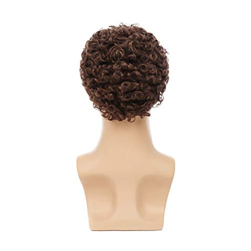Swiking Mens Short Brown Afro Curly Wig For Male Guy Rocker Wig California Halloween Cosplay Costume Full Wigs #TOP5