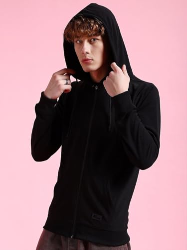 Image of The Indian Garage Co Men Regular Fit Self Design Front Open Hooded Sweatshirt