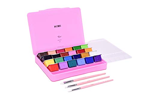HIMI Gouache Paint, Set of 24 Colors×30ml with Paint Brushes, Unique Jelly Cup Design, Non Toxic for Artist, Student & Kids, Gouache Watercolor Painting(Pink)…