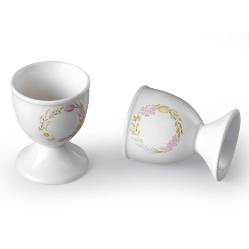 Image of Cinf Ceramic Egg Cup Set, 2 Pack, Floral Boiled Egg Holders for Breakfast