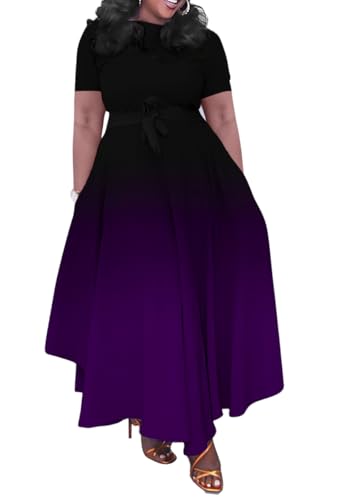 Image of BFFBABY Plus Size Dress A Line Dresses for Women Summer Long Dresses with Sleeve Casual Belted