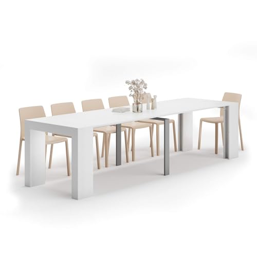 Mobili Fiver, Table Console Extensible Angelica, Frêne Blanc, 45 x 90 x 76 cm, Mélaminé/Aluminium, Made in Italy