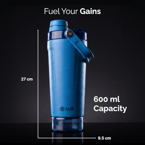 Image of CULT Stainless Steel Gym Shaker 600ml | Leakproof Protein Mixer Bottle with Storage Container & Secure Lock Lid for Fitness & Travel (Royal Blue)