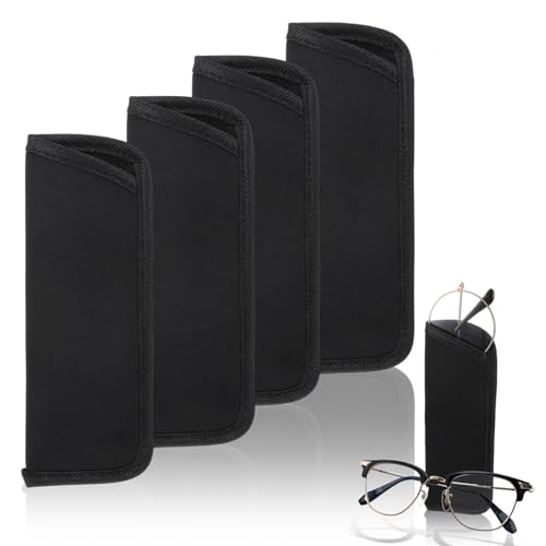 Soft Eyeglass Case 4 Pack Black Storage Glasses Pouch Holder, Fabric Spectacle Pouch Slip-In Eyeglass Pouch Travel Sunglasses Case Slip In Glasses Sleeve For Men & Women