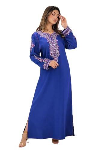 Robe Traditionnelle Élégante Manches Longues – Tenue Orientale Chic pour Fête, Aïd et Soirée – Caftan Oriental Brodé Bleu Royal (FR/ES,...
