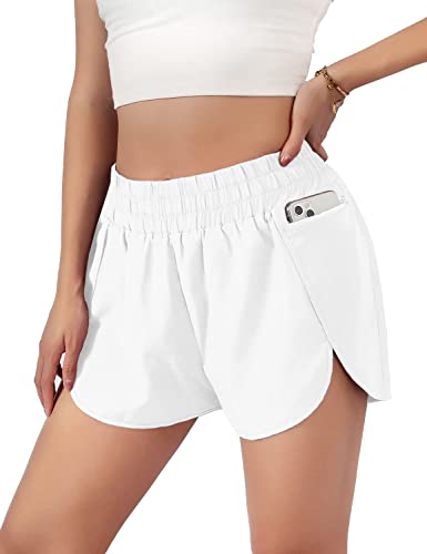 Blooming Jelly Womens Quick-Dry Running Shorts Sporty Active Workout Athletic Shorts with Pockets 1.75' (X-Large, White)