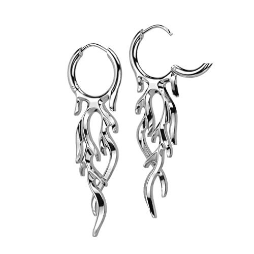 Pierced Owl 18GA 316L Stainless Steel Flame Hinged Hoop Dangling Earrings, Sold as a Pair