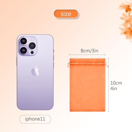 Image of FUNFERY 100Pcs Orange Organza Bags 3x4 in,Small Mesh Drawstring Gift Bag | Little Jewelry Bags for Wedding Party Favors, Mini Drawstring Pouch for Sachet, Candy, Goodie, Treat Bag for Easter Day
