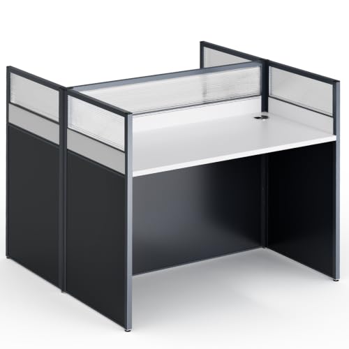 Image of Office Cubicle Desk, 2 People Cubicle Desk with Mute Privacy Panels, Office Cubicle Computer Workstations 4s40 Table with Cable, Partitions Desk for Home /Offices Commercial Workspace,Business, Style B