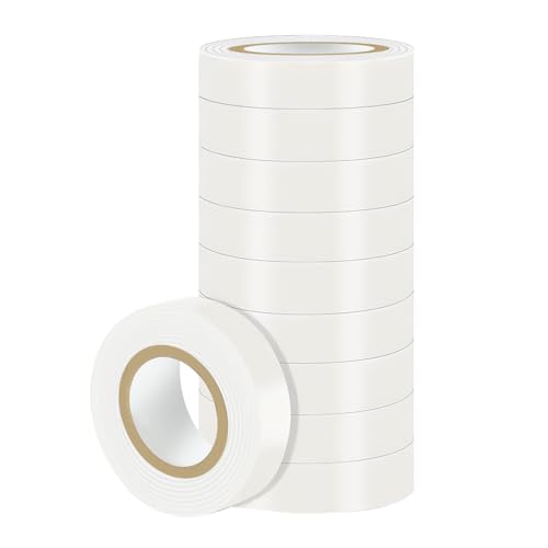 Image of White Electrical Tape, Flame Retardant Indoor Outdoor Waterproof High Temperature Resistance Electric Tape for Most Domestic, Commercial, and Industrial Environments, 0.7 in X 42 ft, 10 Rolls
