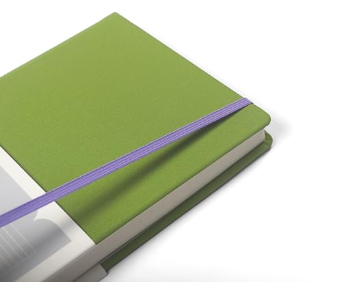 Image of A6 Lined Hardcover Notebook, 100 GSM Paper, Olive | Soft-touch Alpha3 PU cover, lay-flat sewn binding, elastic closure, compact for meetings, planning, and notes on the go