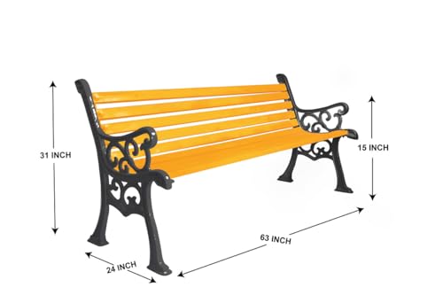 Image of Amazon Brand - Solimo Cast Iron 3 Seater Garden Bench | Durable Outdoor Park Bench for Balcony Patio Terrace, Living Room | Ideal Outdoor-Indoor Seating Furniture (Yellow)