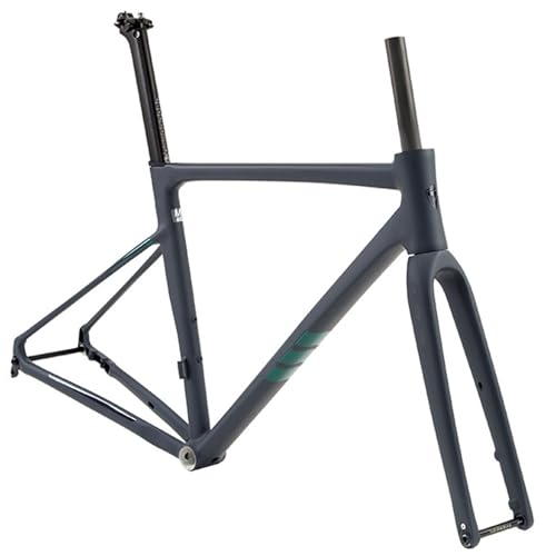 HWEVDHJ 700C Road Bike Frameset 41cm/45cm/48cm/51cm/54cm Aluminum Alloy Frameset with Carbon Fiber Fork Disc Brake Thru Axle Frame F12×100MM R12×142MM Internal Routing(Matte Grey,48cm)