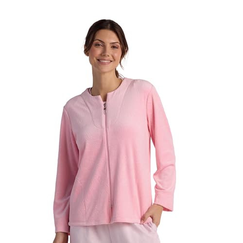 Miss Elaine Women's Bed Jacket, Long Sleeves with Zippered Front and Two Side Pockets, Sleepwear and Loungewear (XL, Pink Dust)