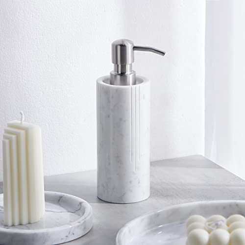 Phinilux MARBLE SOAP DISPENSER SILVER Luxurious White Marble Soap Pump Dispenser For Countertop thumb #2