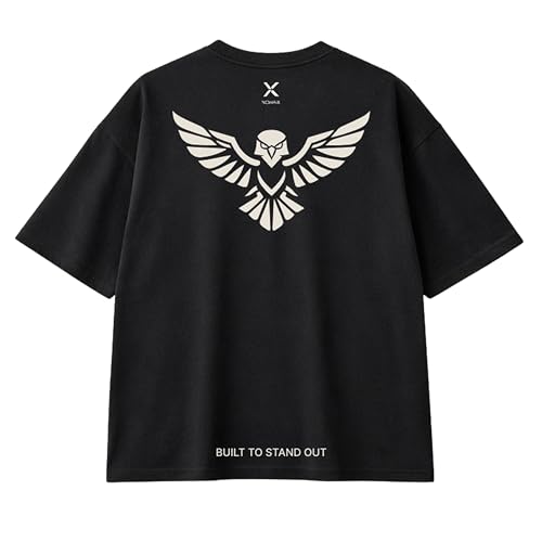 NOMAiX Falcon Edition T-Shirt | Limited Drop UAE Identity Graphic Tee | 260GSM Oversized Drop Shoulder | Unisex Streetwear (UAE/KSA Alpha S Regular Regular Black)