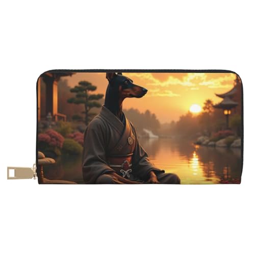 Elegant Brown Doberman Print Wallet Women, Leather Bifold Multi Card Wallet, Long Purse Women's Wallets